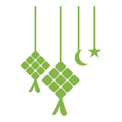 two ketupat with star and crescent moon as lantern ornament for ramadan or eid celebration flat design illustration style