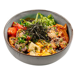 fried chicken poke bowl with vegetables png