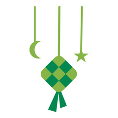 a hanging rhombus rice dumpling with crescent moon and star as ornament for ramadan and eid celebration flat design illustration style