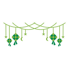 illustration of a set of ketupat or rice dumpling with star and crescent moon as lantern ornament for eid celebration vector flat design style