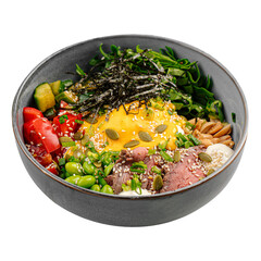 png portion of poke bowl with beef pastrami