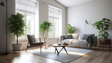 Discover stunning home interior designs in Japanese style with wall mockup in living room background through this captivating digital illustration. Generative AI