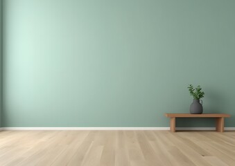 Captivating digital illustration featuring a green wall empty room mockup - the perfect blank to inspire your creativity and showcase your unique style. Generative AI
