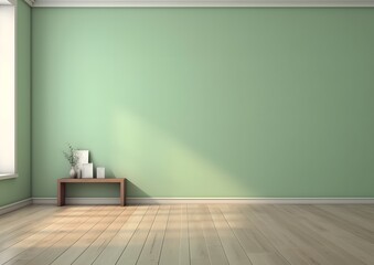 Fototapeta premium Green wall empty room mockup digital illustration. a captivating depiction that inspires creativity and allows you to showcase your unique style in any space. Generative AI