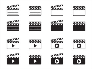 Clapperboard icon set. Opened and closed movie shooting clapper board vector. Film cinema symbol. Vector stock illustration.