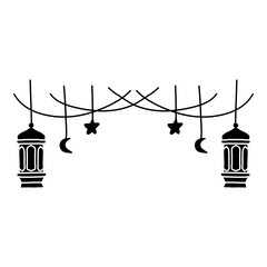 symmetrical of glyph silhouette lantern with crescent moon and star