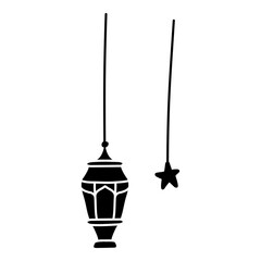 hanging antique lamp with star as decoration glyph style illustration