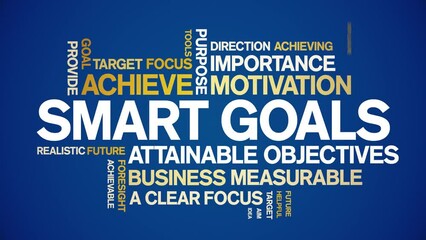 Smart Goals animated tag word cloud;text design animation kinetic typography seamless loop.