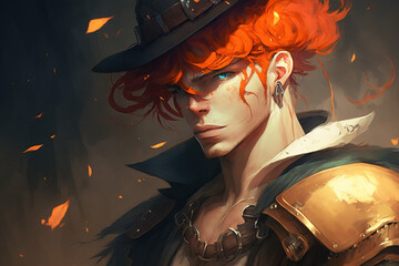 Orange steampunk hair solo leveling warrior guys style	
