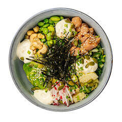 png portion of chicken poke bowl with cashew