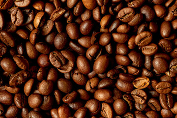 Close-up of roasted coffee beans. Pattern