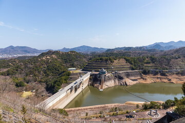 View of Monnyu dam in sanuki city , kagawa, shikoku, japan