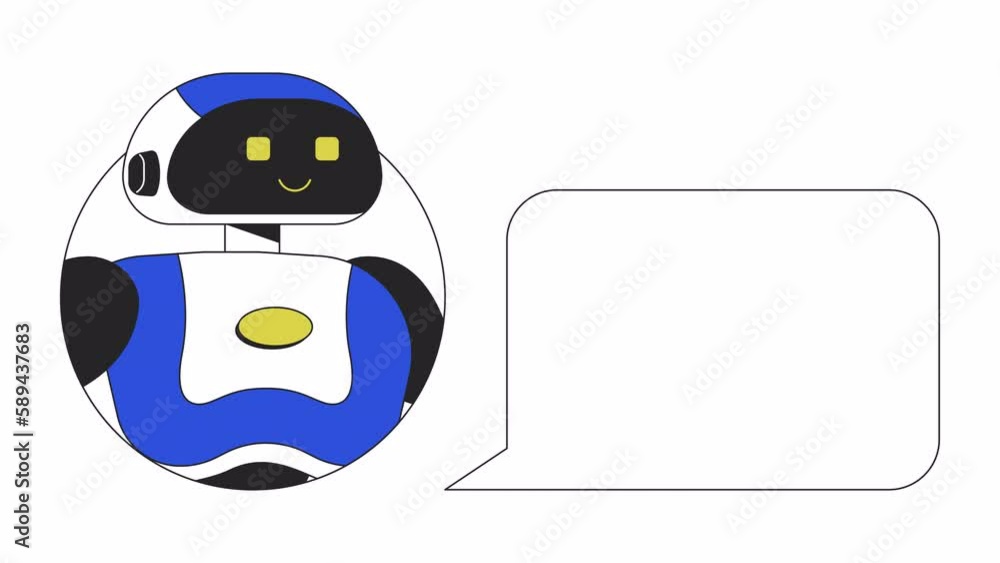 Poster ai with chat bubble animation. animated bot avatar 2d cartoon flat colour line character. language, 
