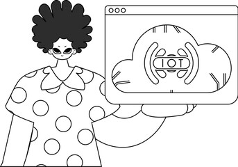 Man grasping IOT symbol, vector line art form