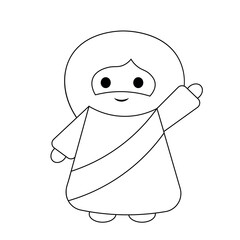 Cute God Jesus Christ waves his hand in black and white