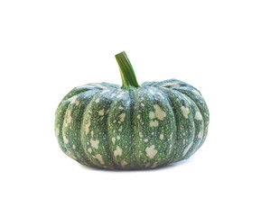 Single fresh green pumpkin with strange pattern isolated on white background with clipping path