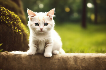 Portrait of a adorable cat, funny and cute face closeup, isolated on beautiful bokeh background, created with generative ai
