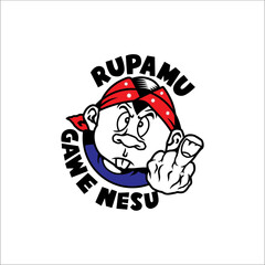 cartoon vector of a man raising his middle finger and saying (ramu gawe nesu)