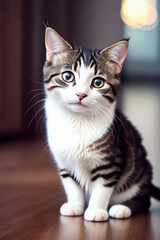Portrait of a adorable cat, funny and cute face closeup, isolated on beautiful bokeh background, created with generative ai
