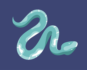 Green snake concept. Slither pythons or venomous serpents.Occultism and mysticism. Tropical and exotic lizard. Sticker for social networks and messengers. Cartoon flat vector illustration