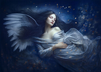 Nyx Greek goddess of night and sleep, mythology concept,  legend, generative ai