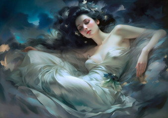Nyx Greek goddess of night and sleep, mythology concept,  legend, generative ai