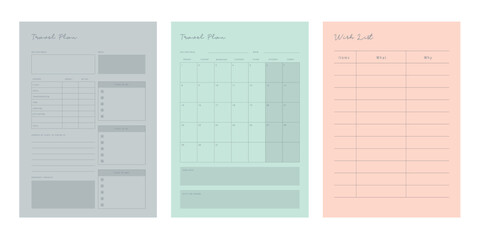 set of Travel Planner. Make your day more easily and happy. Vector Print template.