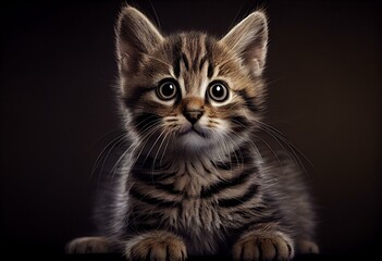 Fototapeta na wymiar striped bewildered kitten. Generative AI