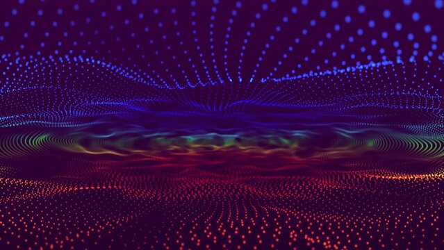 Abstract trapcode form digital particle wave and lights background. 3d wave points fractal grid. Trapcode form, Glowing dots and dept. of field.
