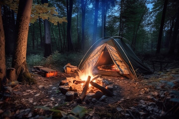 Tent Camping in a Wood Created with Generative AI Technology