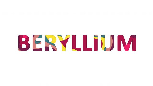 Multi-colored inscription Element of periodic table BERYLLIUM with colored spots floating inside. Looped from frame 120 to 839, Alpha BW at the end