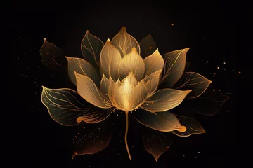 Foto op Plexiglas Fractale golven lotus flower on dark background, generative AI