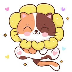 Cute cat in sunflower kawaii spring season