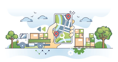 Fototapeta na wymiar Reverse logistics as green supply chain management outline concept. Collect return packages for material recycling vector illustration. Delivery transport for ordered goods. Retail parcel tracking.