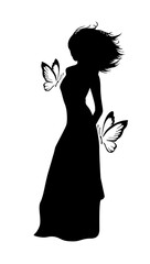 Silhouette of a girl with butterflies. Vector illustration