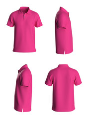 Polo T-shirt template, from four sides, isolated on white background. Pink Color