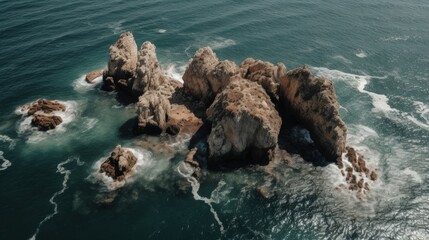 Obraz premium Nature's Artistry from Above A Breathtaking Aerial Photography of Stunning Rock Formations on the Sea