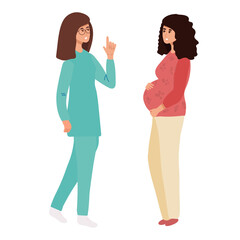 Pregnant woman at the doctor s appointment. A woman expecting a baby visits a doctor s office, examination during pregnancy. Flat vector illustration in cartoon design.