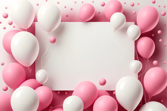 Pink and white balloons with free space paper. Generative ai.