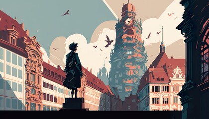 Leipzig German cityscape (ai generate) - obrazy, fototapety, plakaty