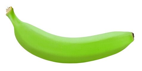 Single green banana isolated on transparent background