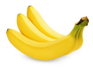 Bunch of three yellow bananas isolated on transparent background