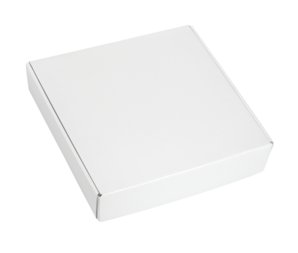 Closed blank white carton pizza box isolated on transparent background