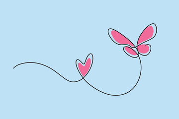 A heart and a butterfly drawn in one line. Vector illustration