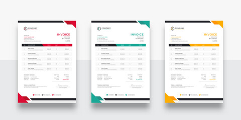 Creative and Unique abstract style business invoice template. Quotation Invoice Layout Template Paper Sheet Include Accounting, Price, Tax, and Quantity. With color variation Vector illustration