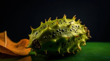 Intriguing Texture Close-Up of Fresh Kiwano Fruit on a Dark Background 