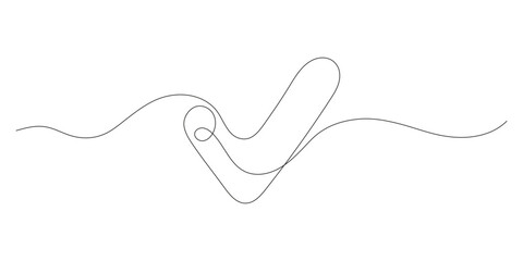 Tick, check mark continuous one line drawing. Approved and verification icon. Selection, control, choice right. Vector illustration