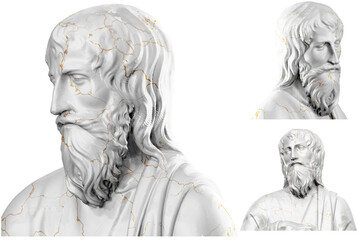 Obraz premium 3D render of a saint statue with stone texture and gold accents. Great for religious design projects..
