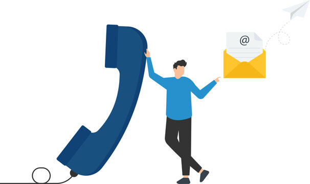 Contact us via email, phone or location, communicate with customer or client, business information or channel for business contact, man with telephone, email and location pin
