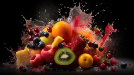 Fototapeta na wymiar Fruit Fusion A Captivating High-Quality Image of a Bursting Fruit Bowl